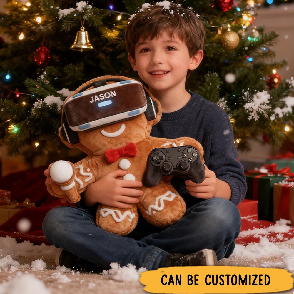 Personalized Graphic 3D Print Gamer Gingerbread Pillow Vr Headset Christmas Gift for Kid Game Lovers