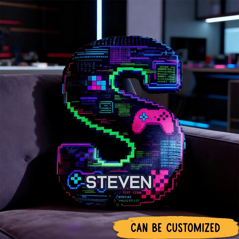 Personalized Graphic 3D Print Glitch Art Style Gamer Shaped Pillow for Game Lovers Plush Pillow Christmas Gift for Kids