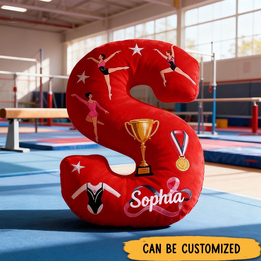 Personalized Graphic 3D Print Gymnastic Alphabet Shaped Pillow for Gymnastic Lovers Initial Pillow Christmas Gift for Kids