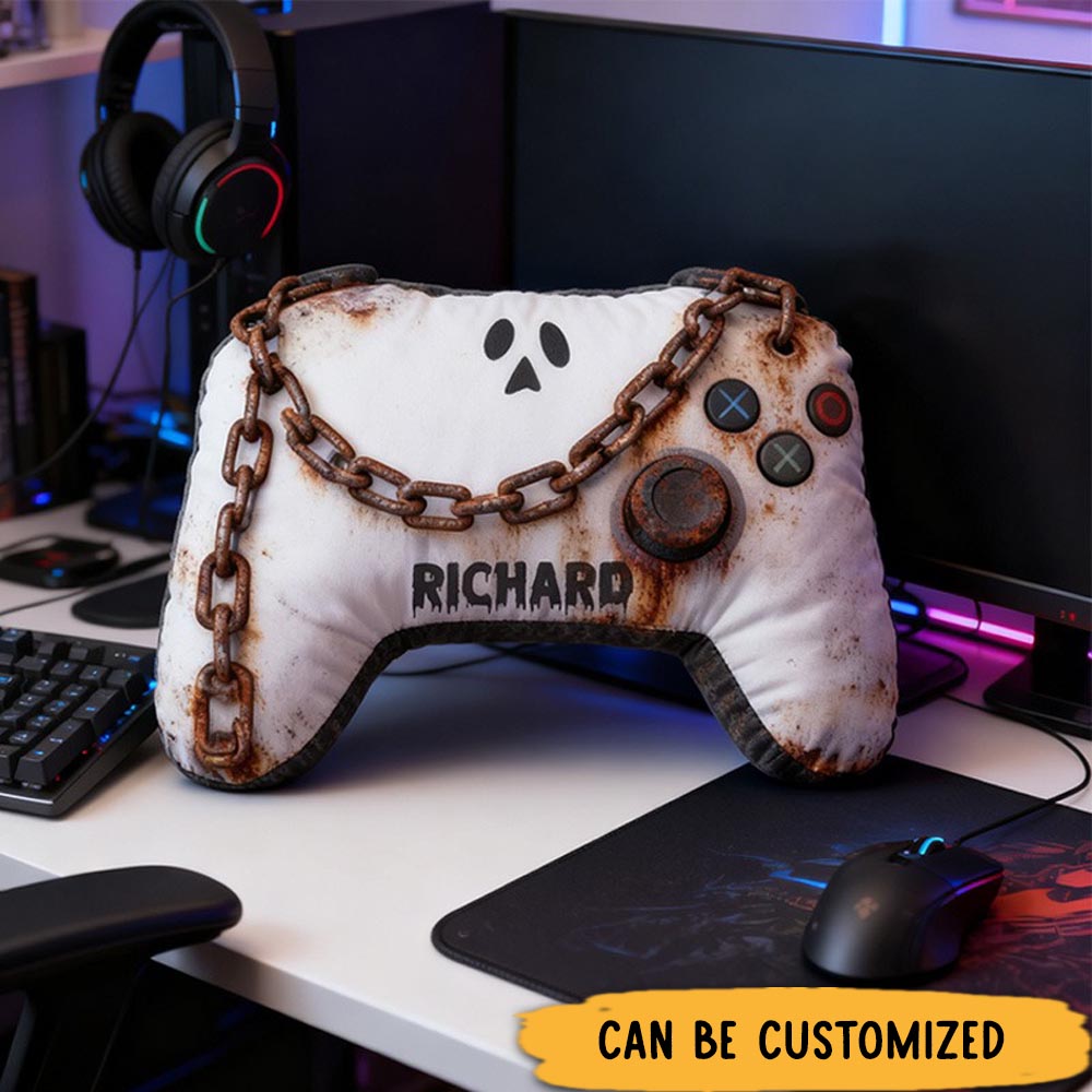 Personalized Graphic 3D Print Horror Game Ghost Controller Shaped Pillow for Game Lovers Plush Pillow Christmas Gift for Kids