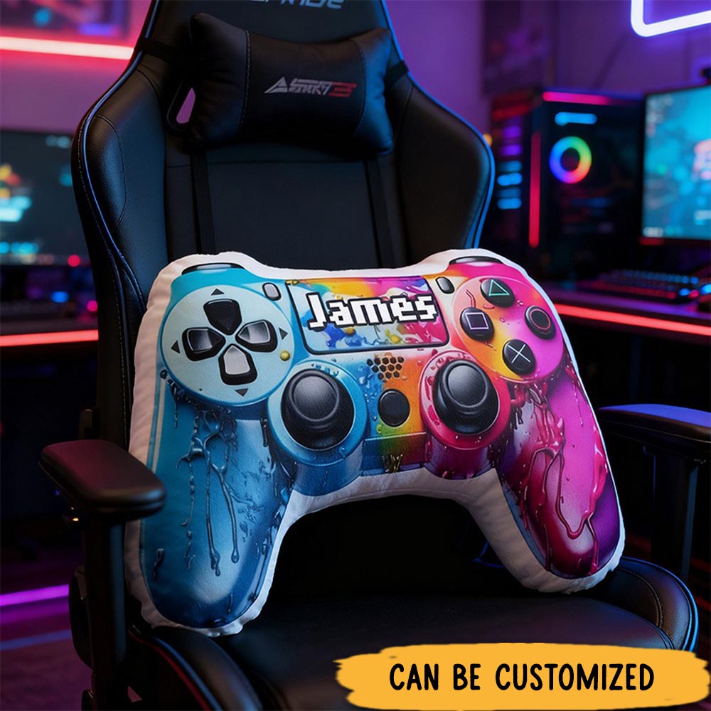 Personalized Graphic 3D Print Ink Style Game Controller Shaped Pillow for Game Lovers Plush Pillow Christmas Gift for Kids