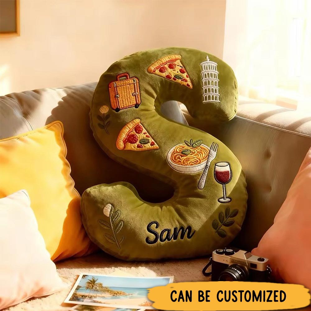 Personalized Graphic 3D Print Italian Adventure Initial Pillow for Travel Lovers