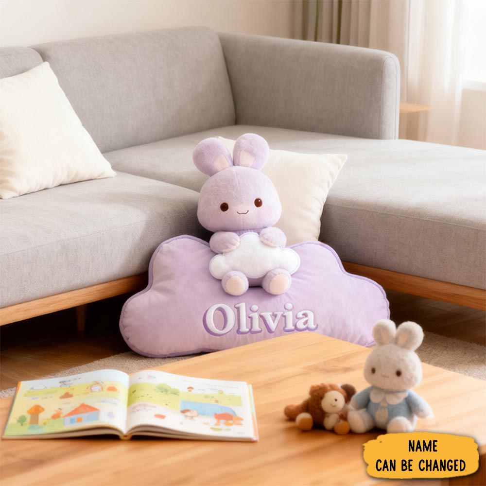 Personalized Graphic 3d Print Light Purple Rabbit Handbell Pillow With Your Own Name Soft Stuffed Toy For Kids Unique Decorative Cushion For Girls Room