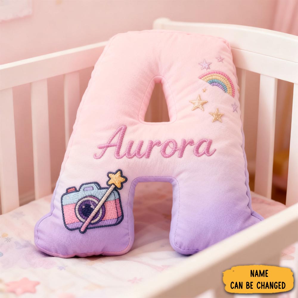 Personalized Graphic 3d Print Magic Camera Letter Pillow With Your Own Name And Initials Soft Stuffed Toy For Kids Unique Decorative Cushion For Girls Room