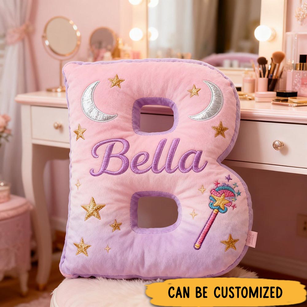 Personalized Graphic 3D Print Magic Fairy Wand Letter Pillow with Your Own Name Soft Stuffed Toy for Kids Unique Decorative Cushion for Girls' Room