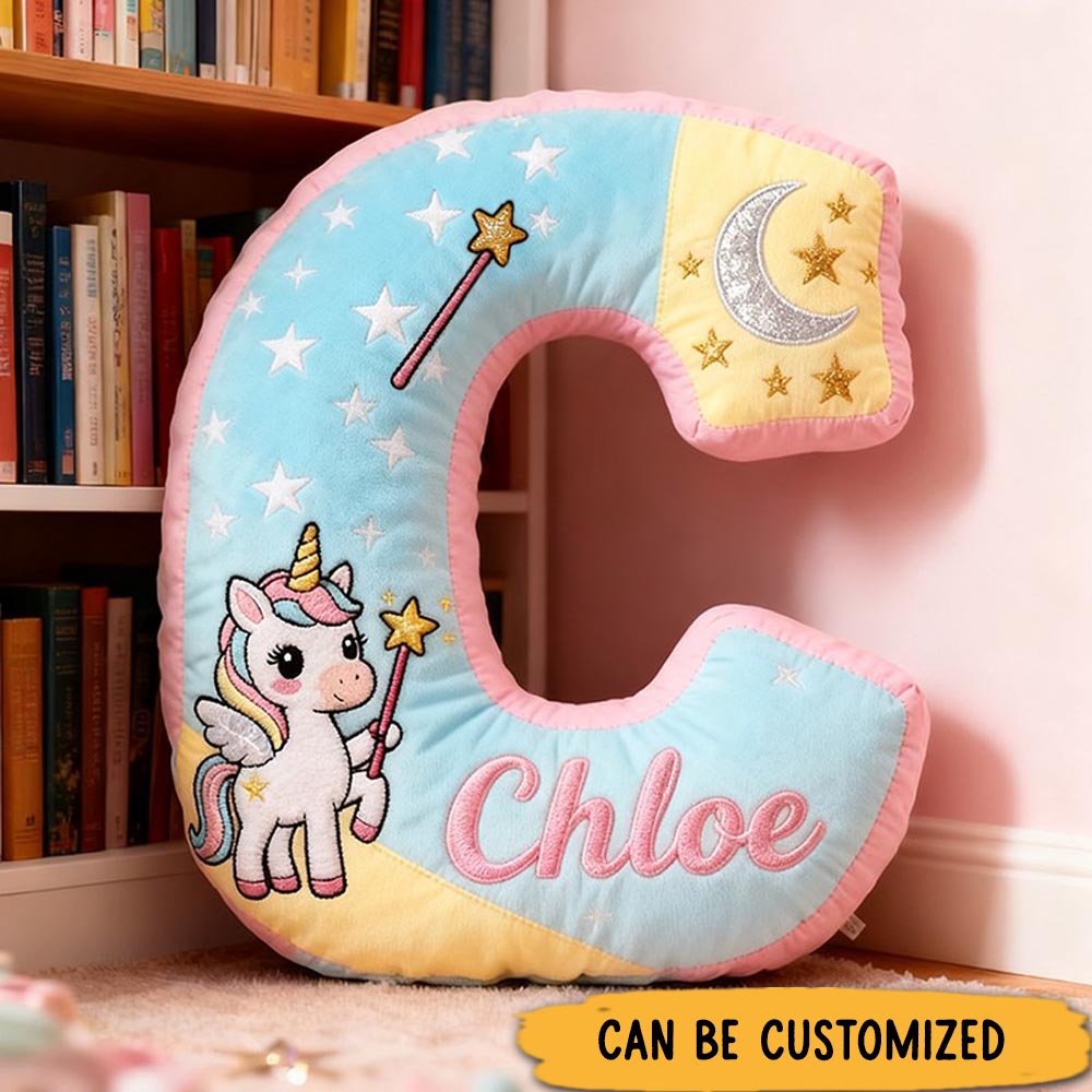 Personalized Graphic 3D Print Magic Horse Pillow with Your Own Name Soft Stuffed Toy for Kids Unique Decorative Cushion for Girls' Room