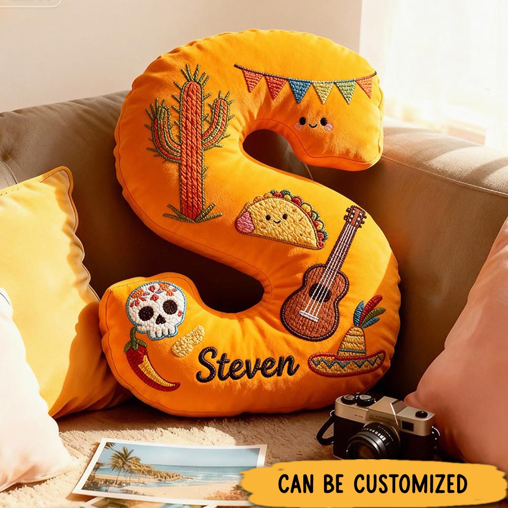 Personalized Graphic 3D Print Mexican Fiesta Vibes Initial Pillow for Travel Lovers