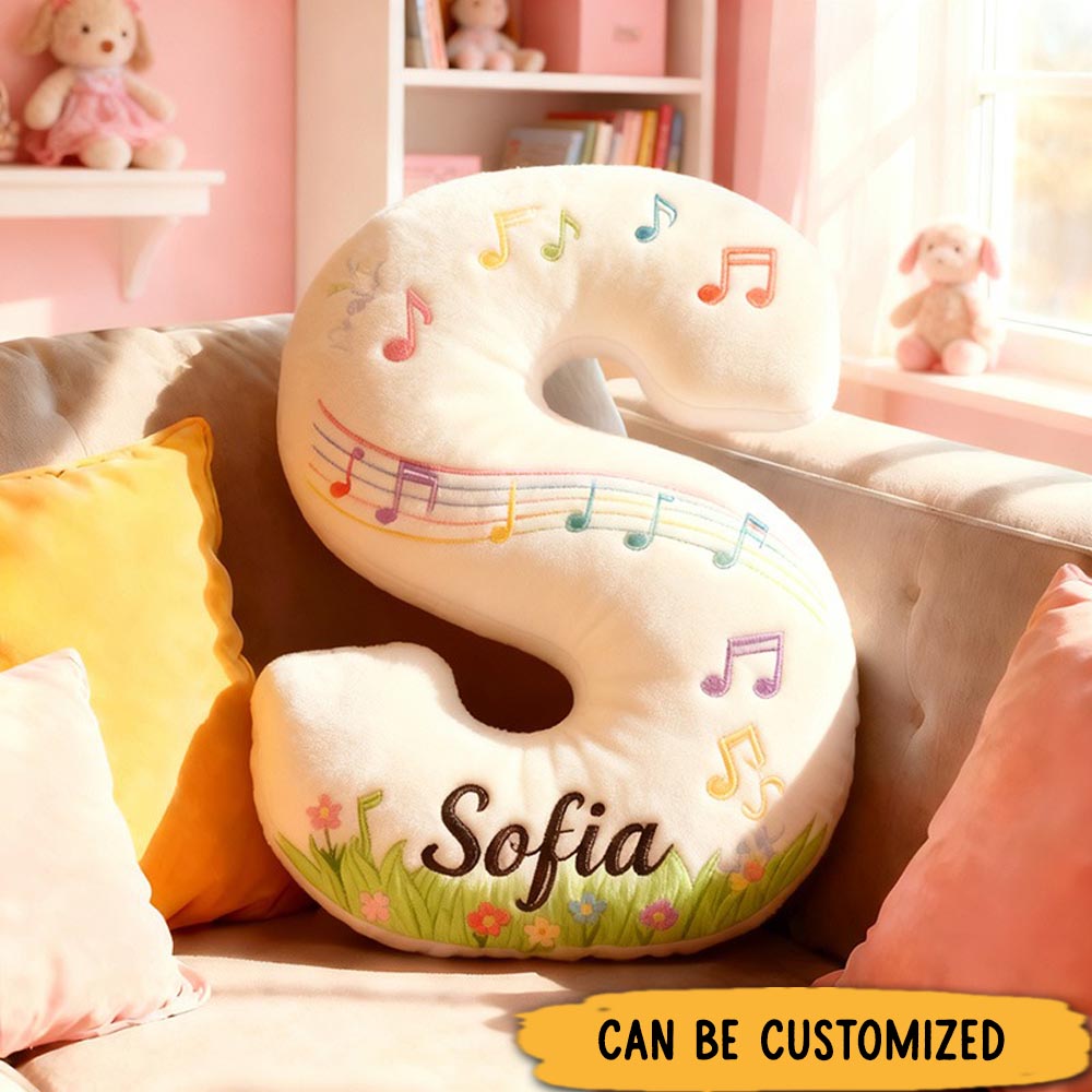Personalized Graphic 3D Print Music Garden Pillow with Your Own Name Soft Stuffed Toy for Kids Music Lovers Unique Decorative Cushion for Girls' Room and Music Room