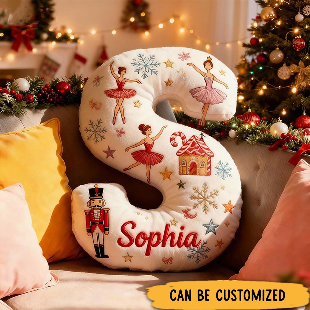 Personalized Graphic 3D Print Nutcracker Ballerina Alphabet Shaped Pillow for Dance Lovers Initial Pillow Christmas Gift for Kids