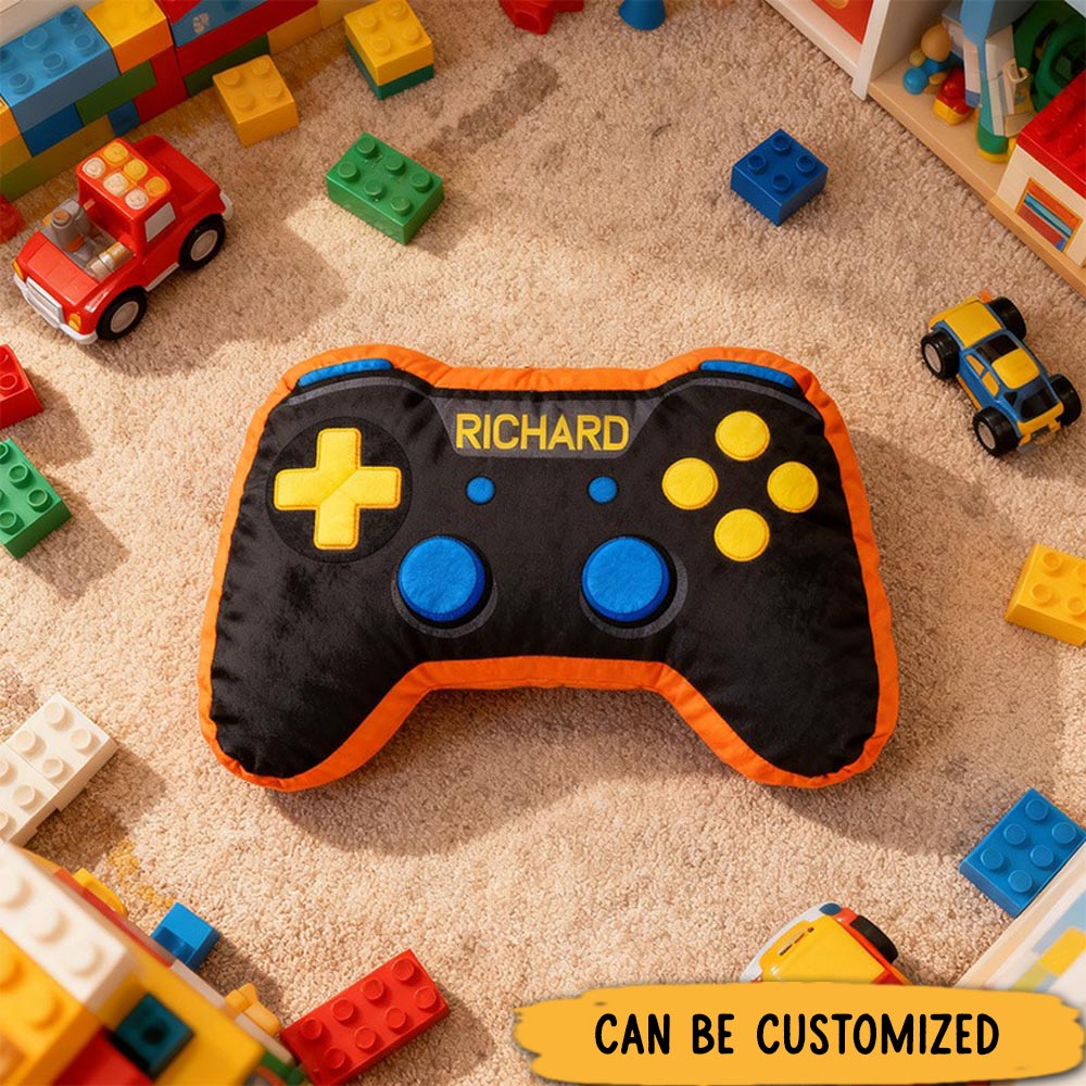 Personalized Graphic 3D Print Orange Game Controller Shaped Pillow for Game Lovers Plush Pillow Christmas Gift for Kids