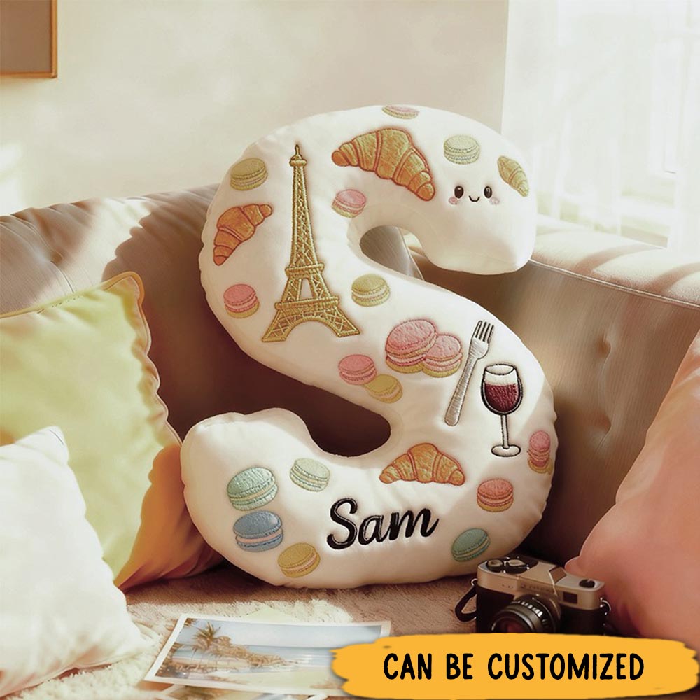 Personalized Graphic 3D Print Parisian Charm Initial Pillow for Travel Lovers