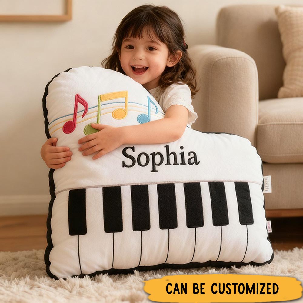 Personalized Graphic 3D Print Piano Pillow With Your Own Name Soft Stuffed Toy for Kids Music Lovers Unique Decorative Cushion for Kids' Room and Music Room