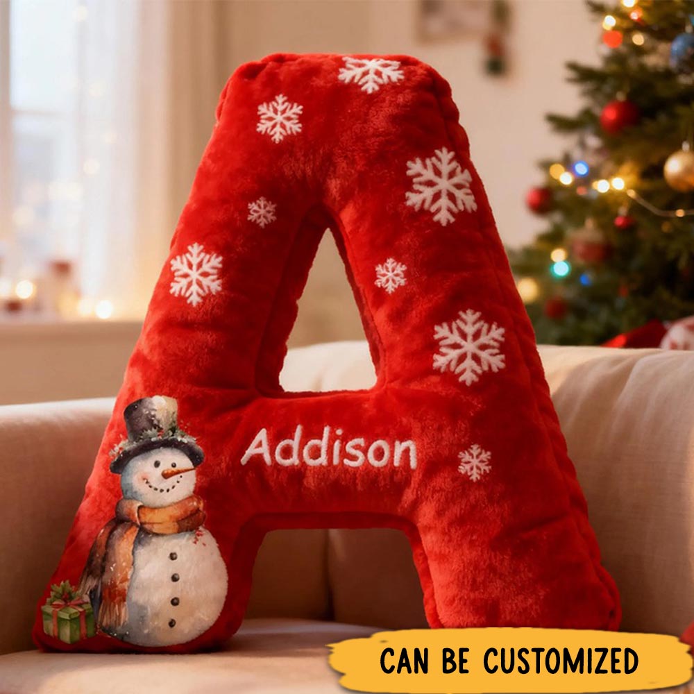 Personalized Graphic 3D Print Pillows Letter Shape Pillows Snowman Pillow with Name Christmas Gifts for Family Number