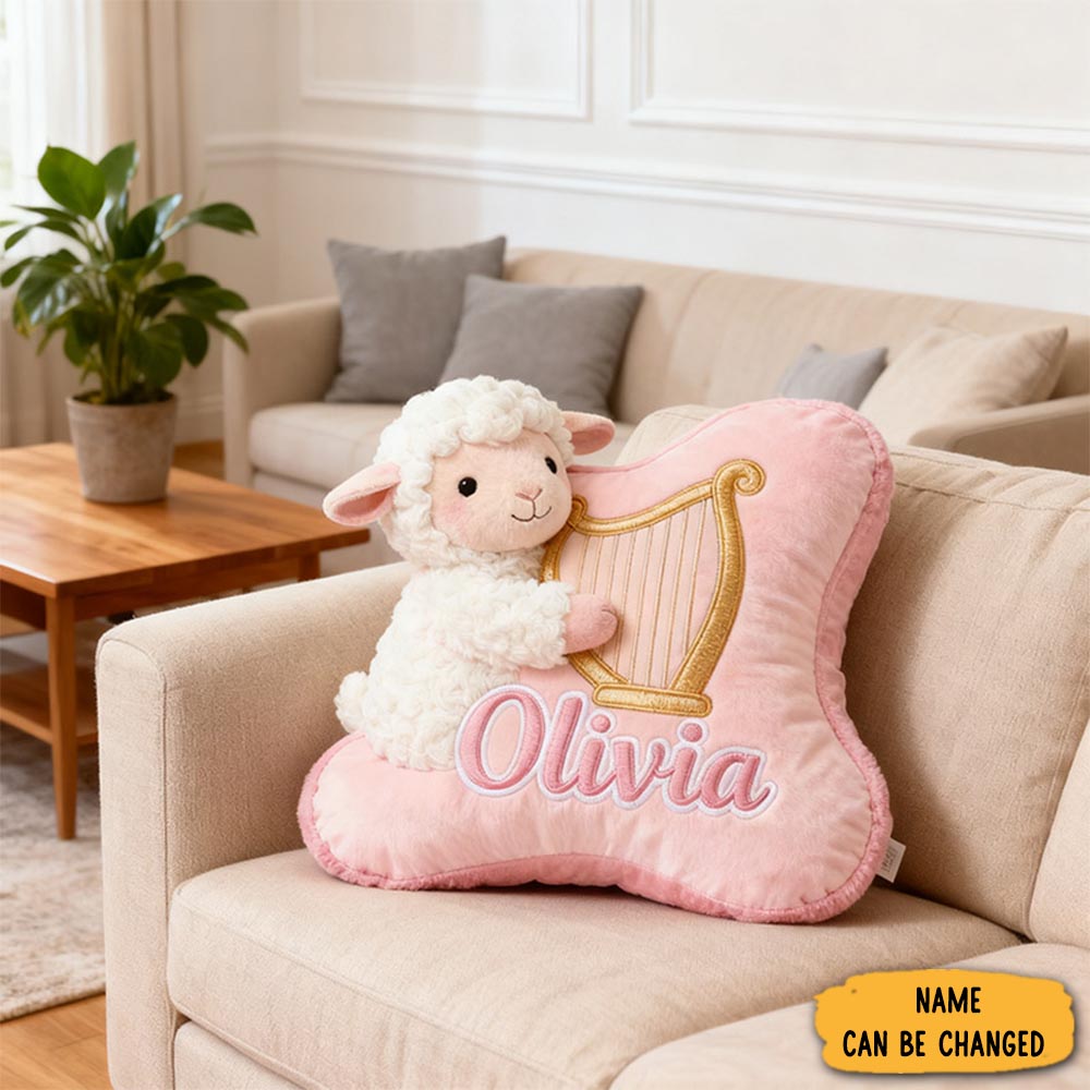 Personalized Graphic 3d Print Pink White Sheep Harp Pillow With Your Own Name Soft Stuffed Toy For Kids Unique Decorative Cushion For Girls Room