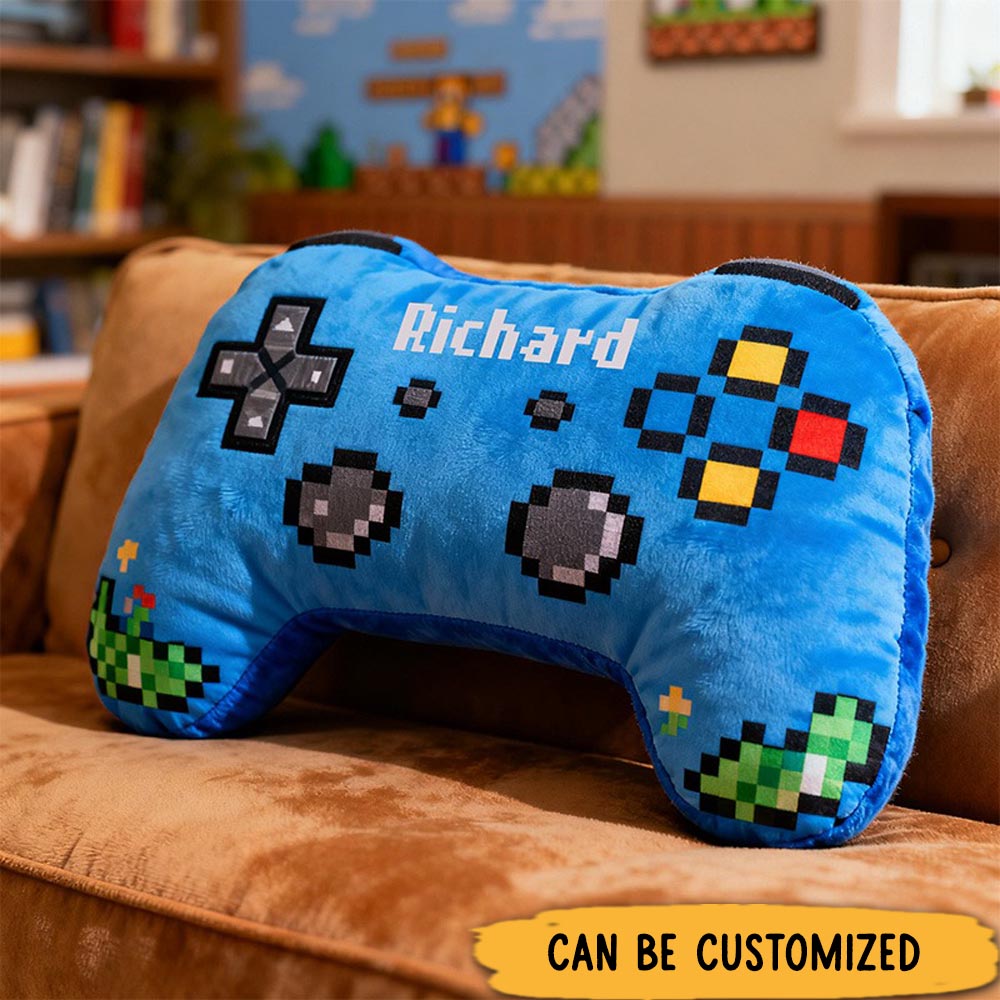 Personalized Graphic 3D Print Pixel Style Game Controller Shaped Pillow for Game Lovers Plush Pillow Christmas Gift for Kids