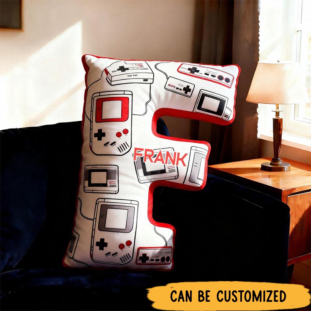 Personalized Graphic 3D Print Retro Player Shaped Pillow for Game Lovers Initial Pillow Christmas Gift for Kids