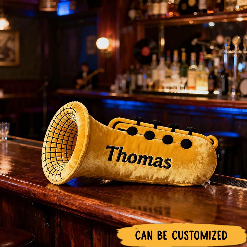 Personalized Graphic 3D Print Saxophone Pillow With Your Own Name Soft Stuffed Toy for Kids Music Lovers Unique Decorative Cushion for Kids' Room and Music Room