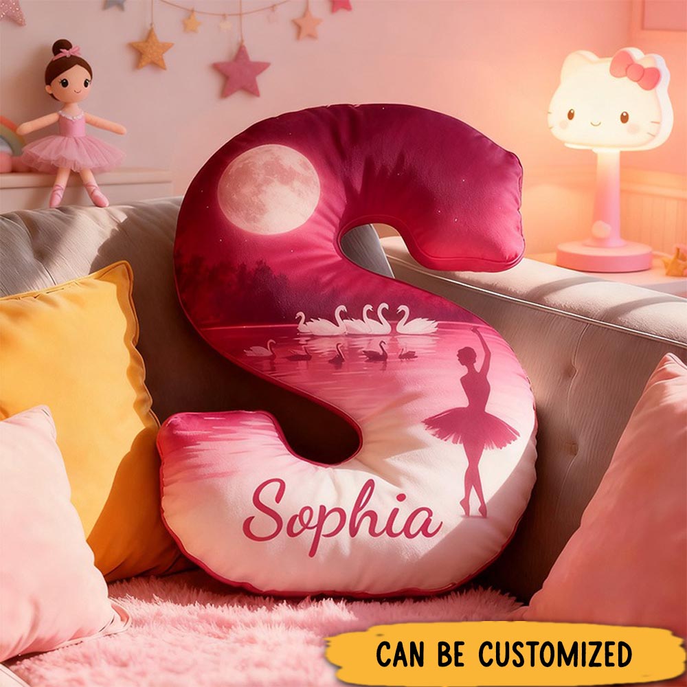 Personalized Graphic 3D Print Swan Ballerina Alphabet Shaped Pillow for Dance Lovers Initial Pillow Christmas Gift for Kids