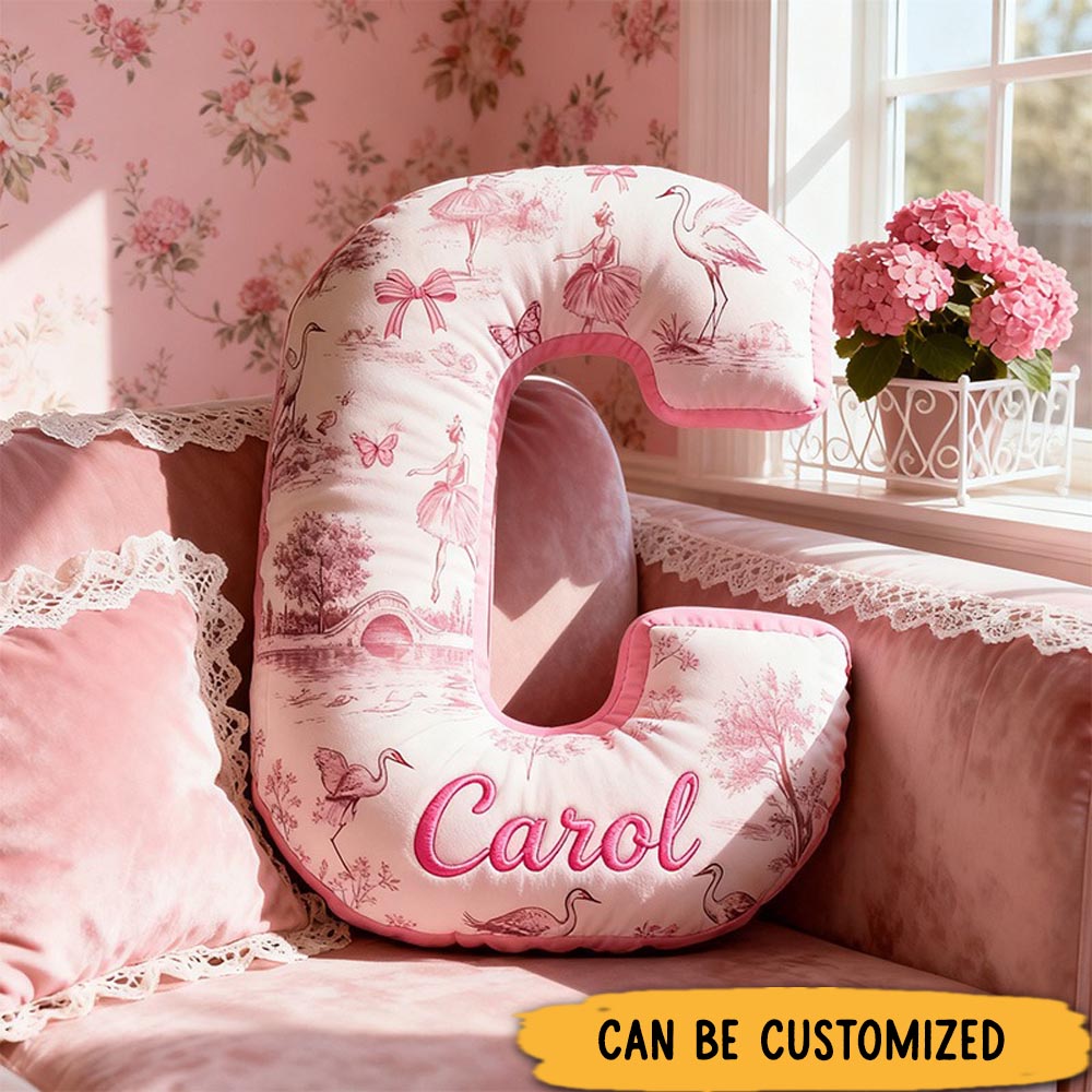 Personalized Graphic 3D Print Toile De Jouy Ballet Alphabet Shaped Pillow for Dance Lovers Initial Pillow Christmas Gift for Kids