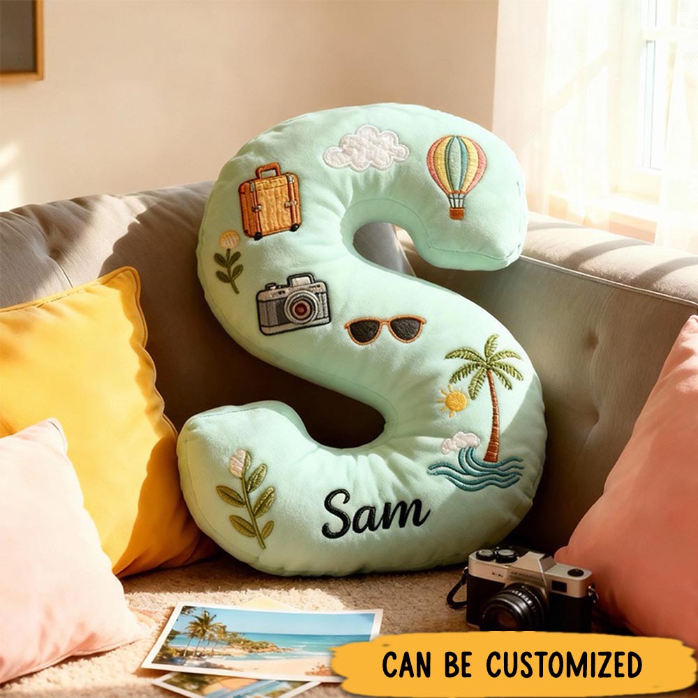 Personalized Graphic 3D Print Travel Alphabet Pillow for Travel Lovers
