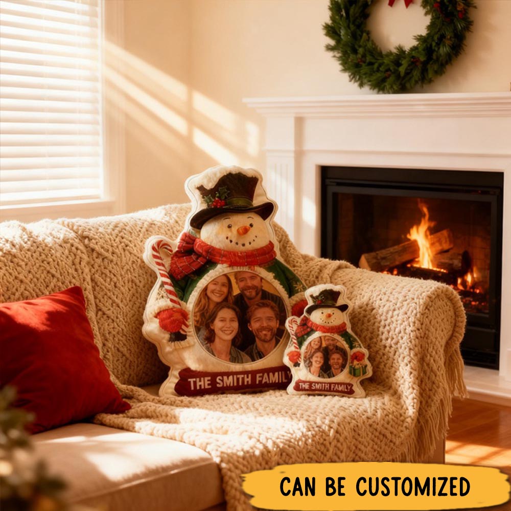 Personalized Graphic 3D Print Upload Photo Christmas Snowman Shaped Holiday Festival Pillow Gift for Family