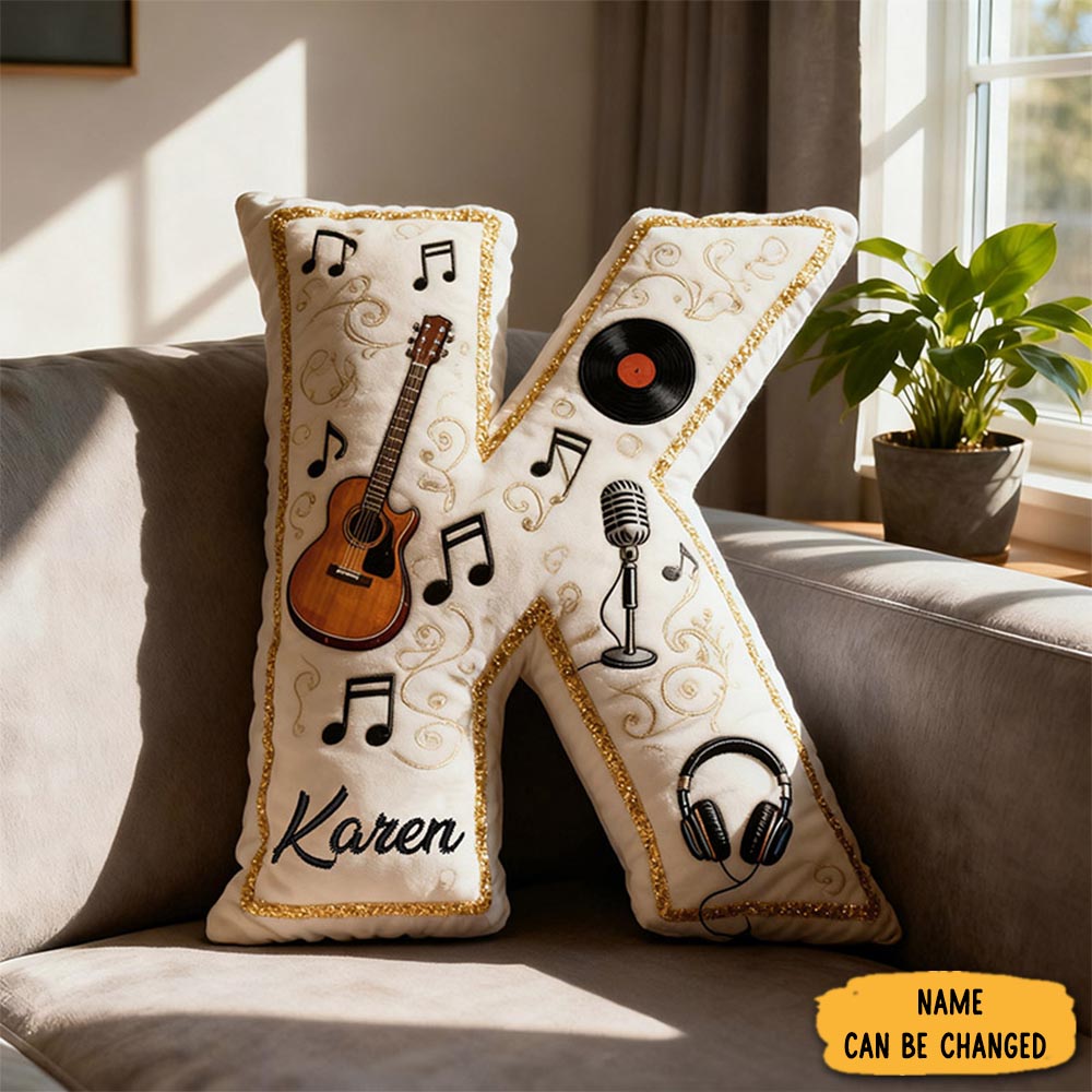 Personalized Graphic 3d Print Vinyl Records And Guitars Pillow With Your Own Name Soft Stuffed Toy For Kids Music Lovers Unique Decorative Cushion For Room