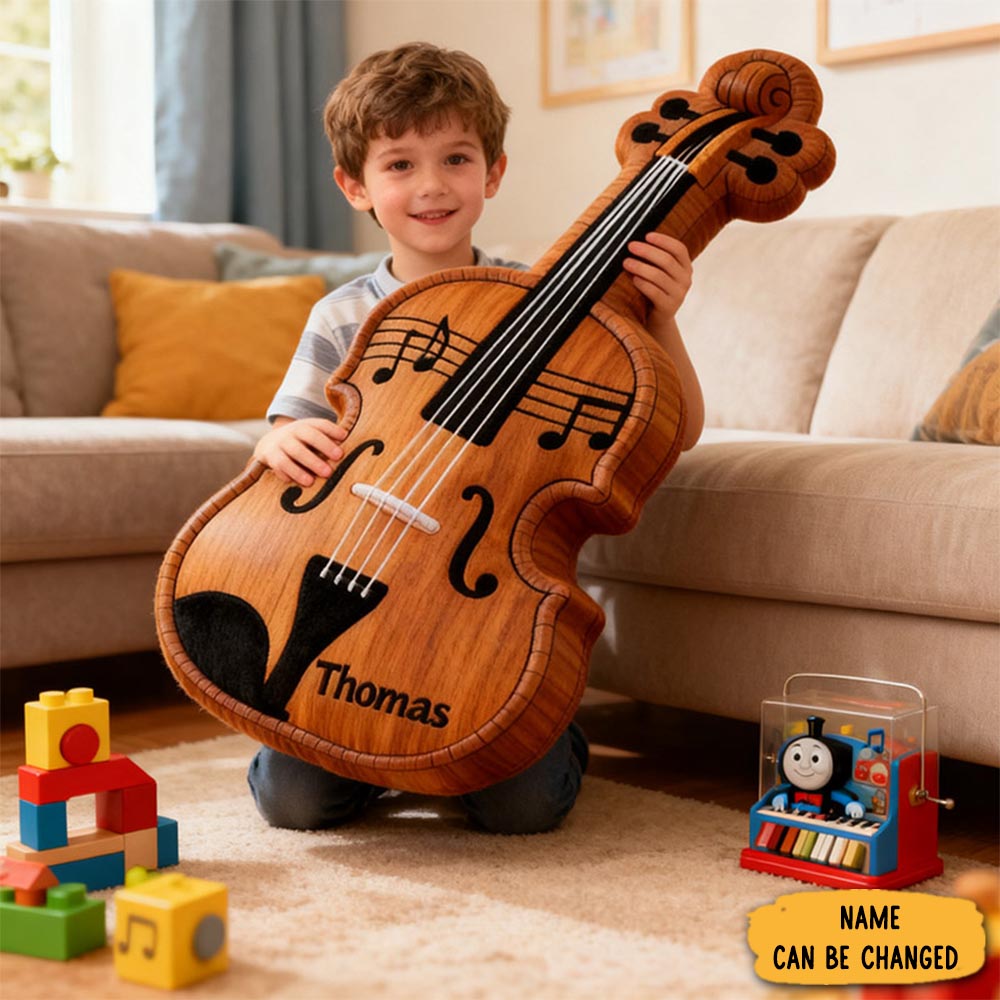 Personalized Graphic 3d Print Violin Pillow With Your Own Name Soft Stuffed Toy For Kids Music Lovers Unique Decorative Cushion For Room And Music Room