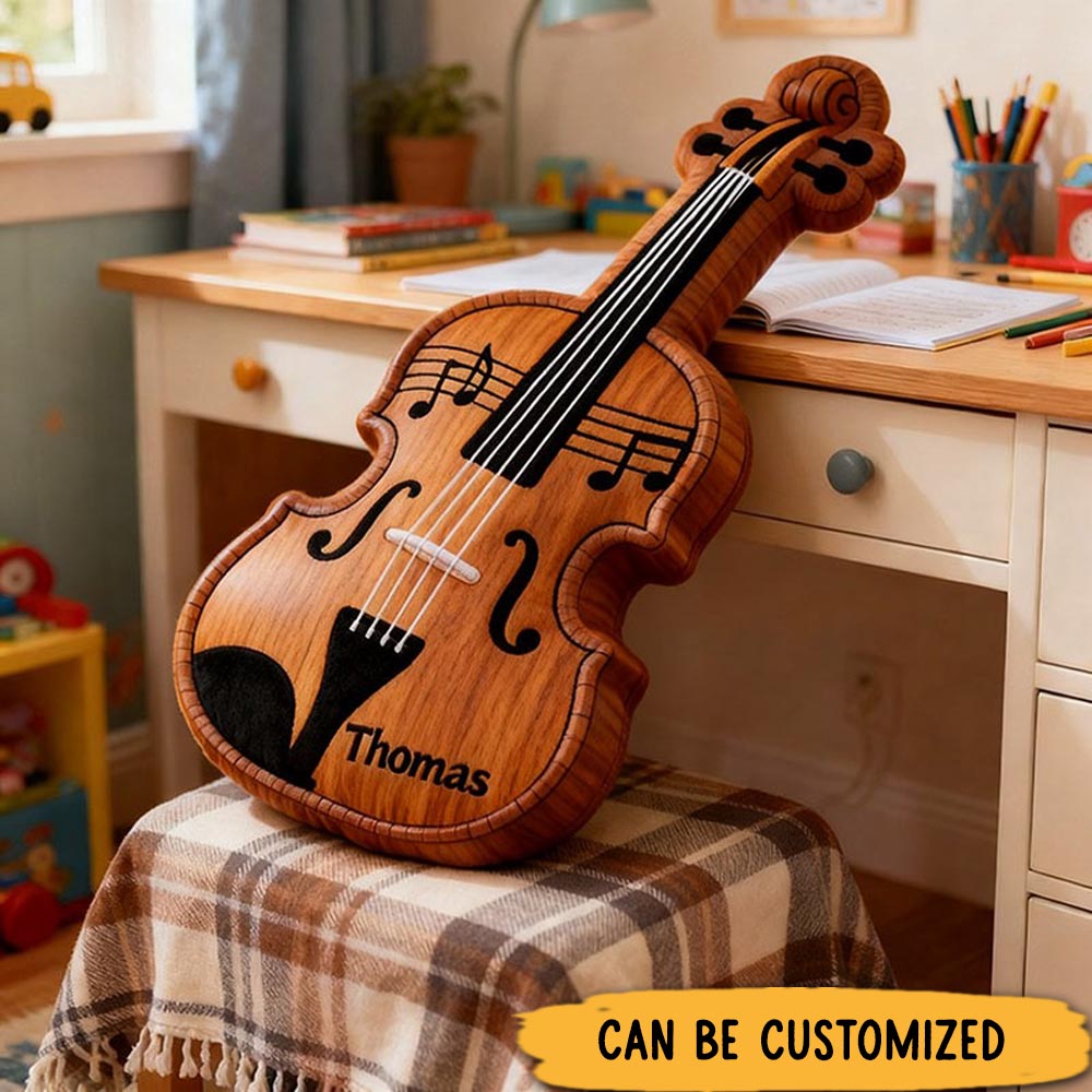 Personalized Graphic 3D Print Violin Pillow With Your Own Name Soft Stuffed Toy for Kids Music Lovers Unique Decorative Cushion for Room and Music Room