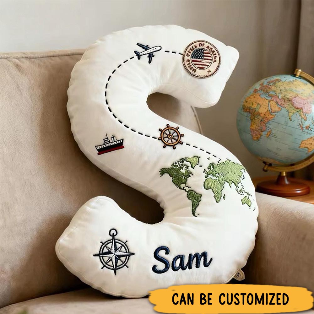 Personalized Graphic 3D Print Wanderlust Initial Pillow for Travel Lovers