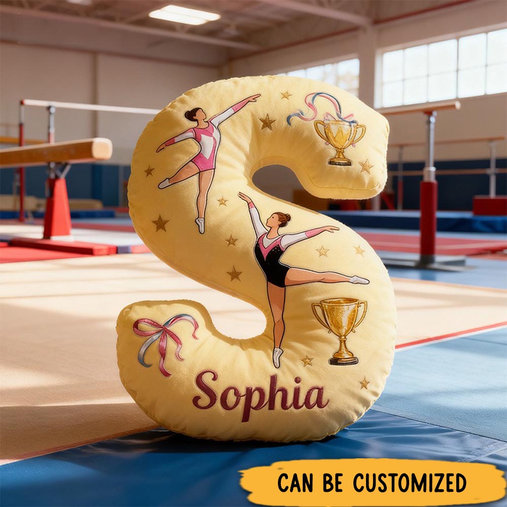 Personalized Graphic 3D Print Yellow Gymnastic Alphabet Shaped Pillow for Gymnastic Lovers Initial Pillow Christmas Gift for Kids