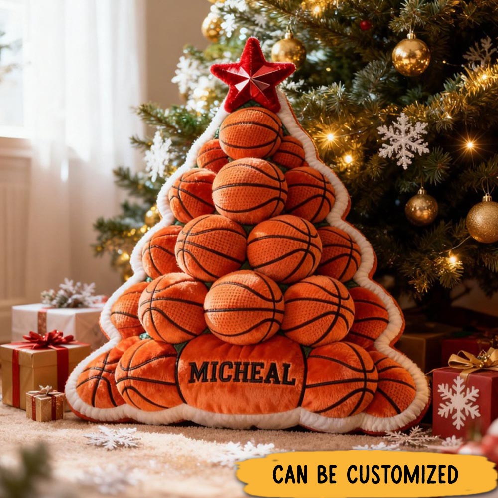 Personalized Graphic3DPrint Basketball Christmas Tree Pillow with Custom Name for Sports Lovers