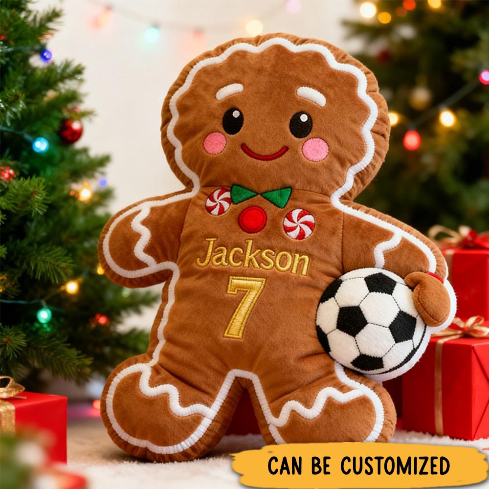 Personalized Graphic3DPrint Gingerbread Soccer Pillow with Custom Name and Number for Soccer Fans and Kids Graphic 3D Print Design