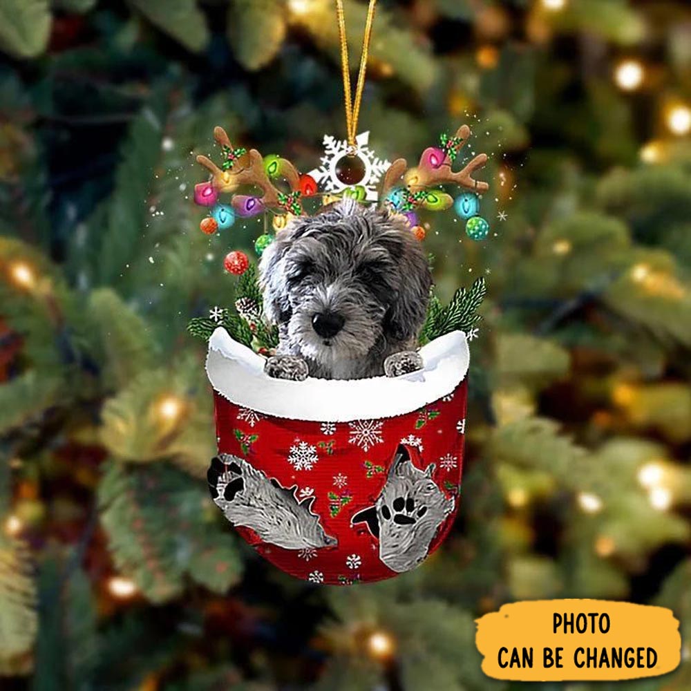 Personalized Gray Goldendoodle In Snow Pocket Christmas Ornament Charming Mother's Day Ornament
