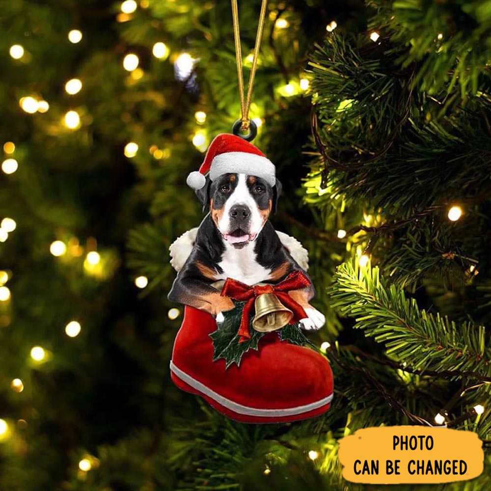 Personalized Greater Swiss Mountain Dog In Santa Boot Christmas Hanging Ornament Charming Christmas Ornament Gift Idea