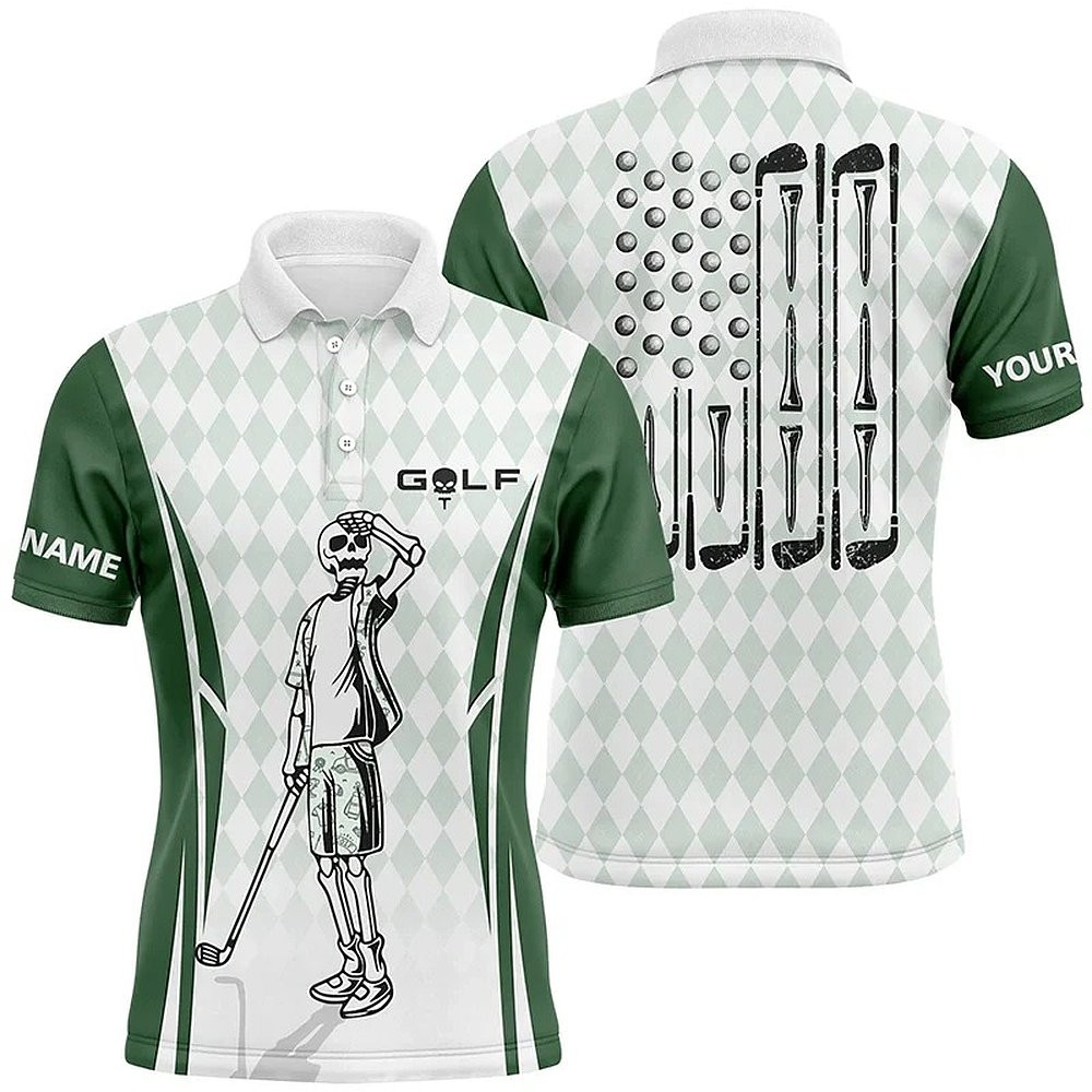 Personalized Green Argyle Patriotic Golf Polo Shirts Skull Golf Shirt Fans