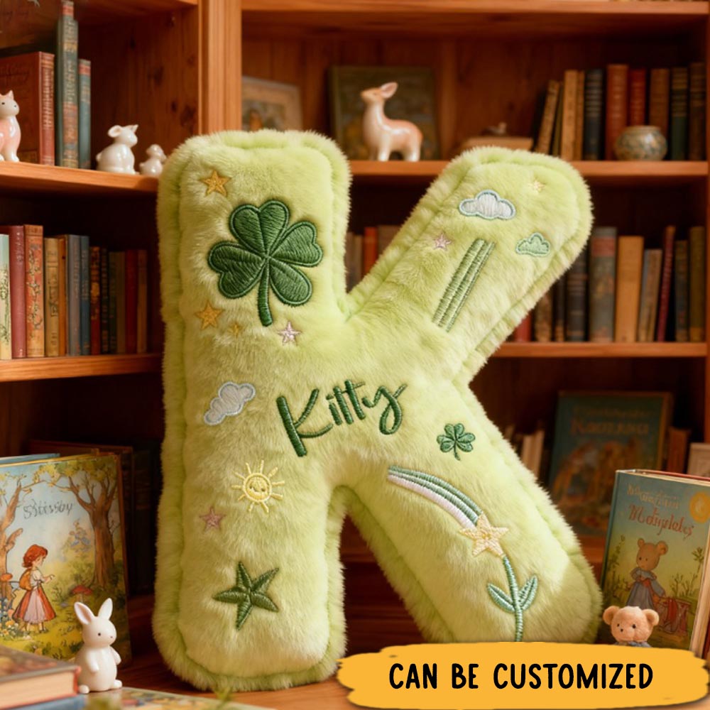 Personalized Green Four-Leaf Clover Shaped Pillow Gift for Family Members 3D Printed Design