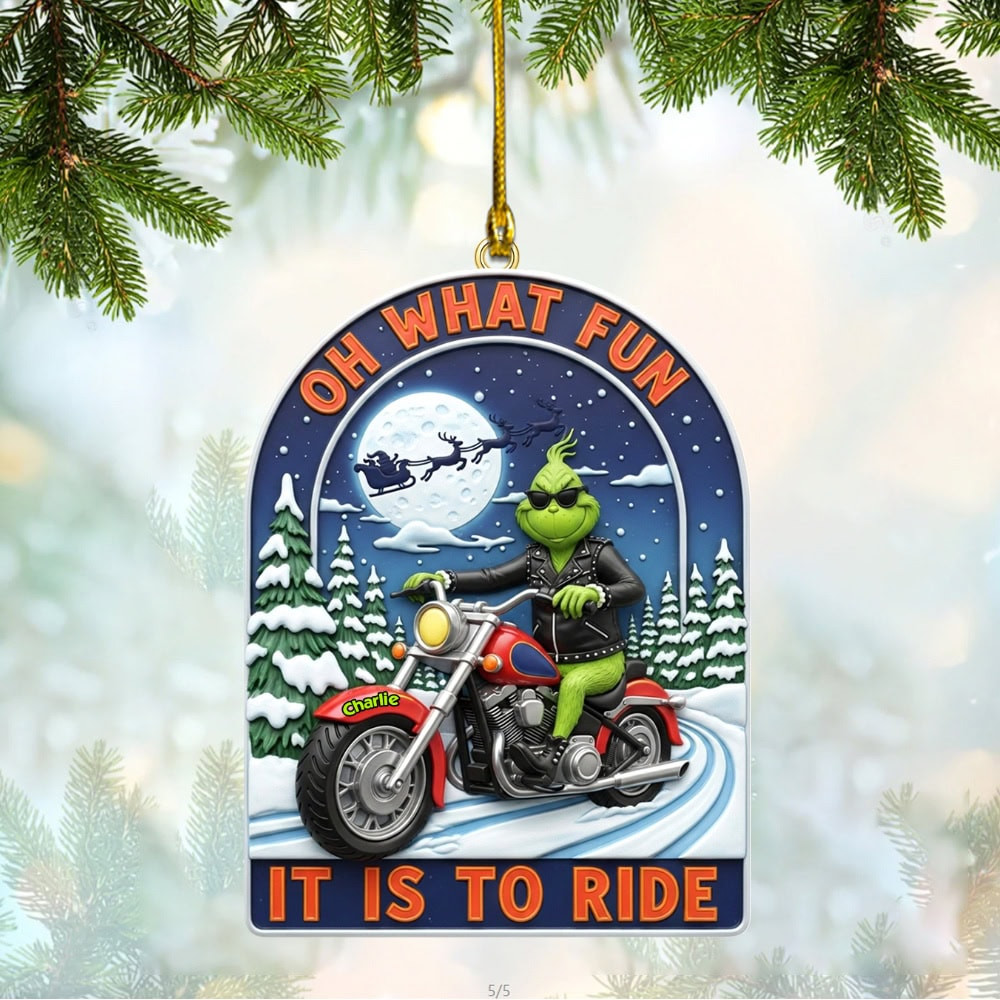 Personalized Green Monster On A Motorcycle Custom Flat Acrylic Ornament Gift For Biker