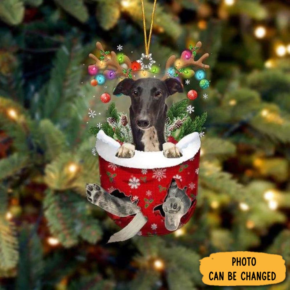 Personalized Greyhound In Snow Pocket Christmas Ornament Personalized Ornament For Holiday Decor