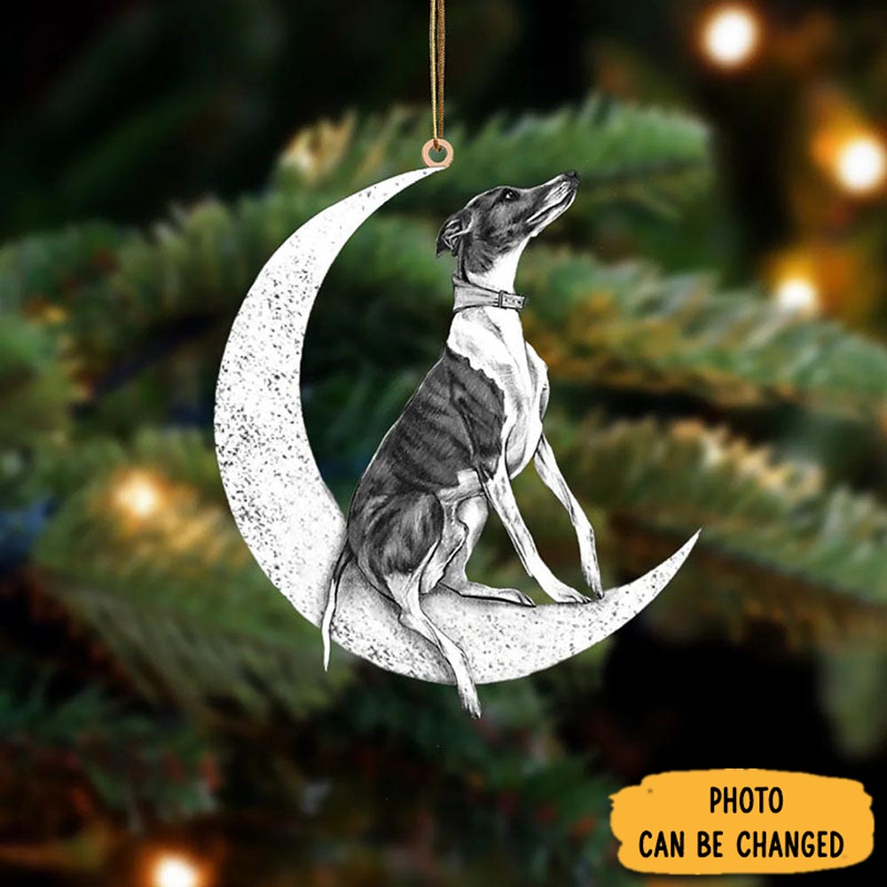Personalized Greyhound Sit On The Moon Ornament Meaningful Christmas Ornament Gift