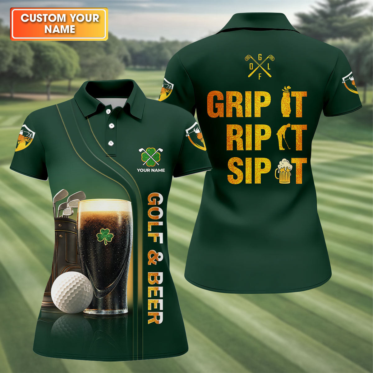 Personalized Grip It Rip It Sip It Golf And Beer St Patrick's Day Polo Shirt Golf Clothes Gift For Wife
