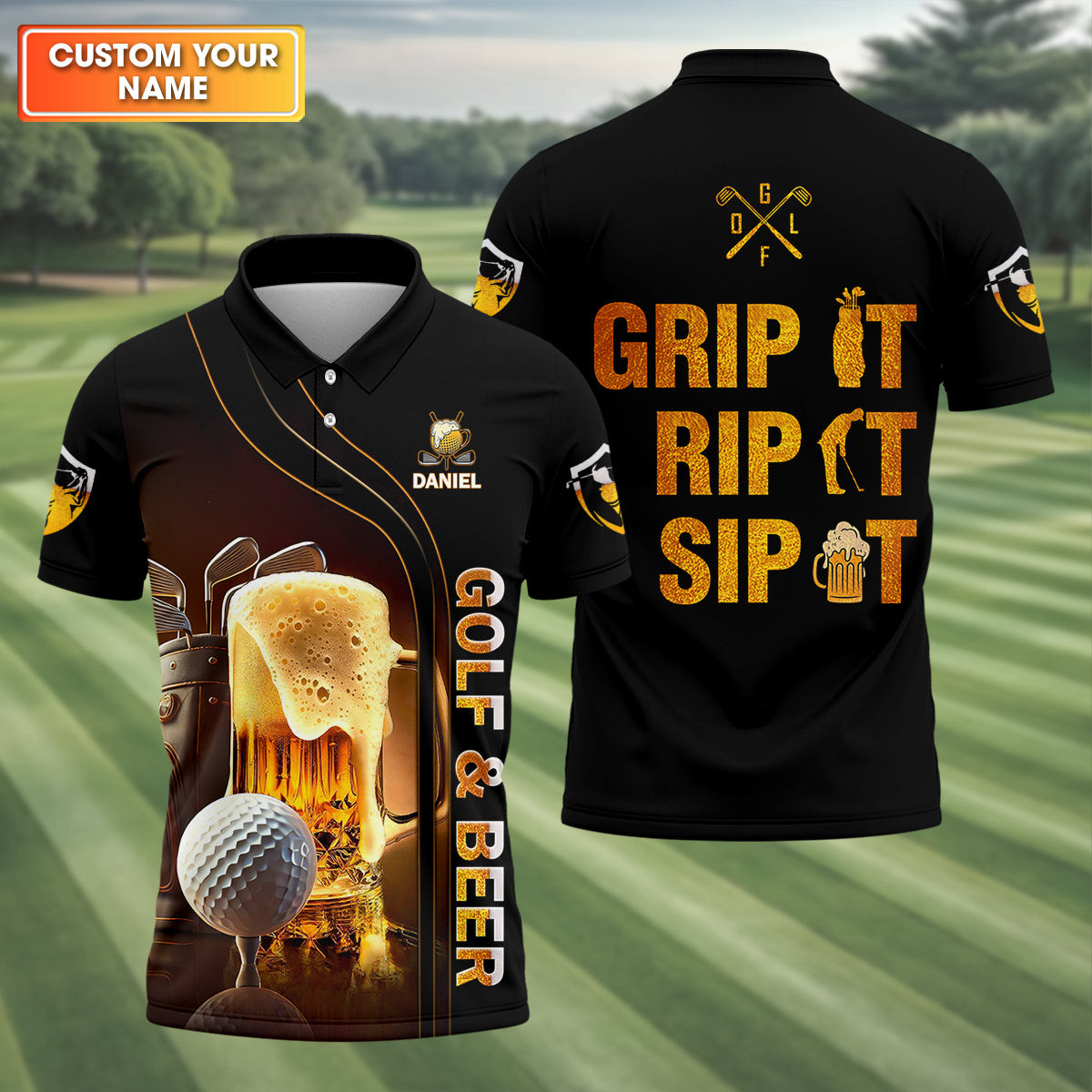 Personalized Grip It Rip It Sip It Golf Beer Golf Polo Shirt Funny Golf Shirts For Father's Day