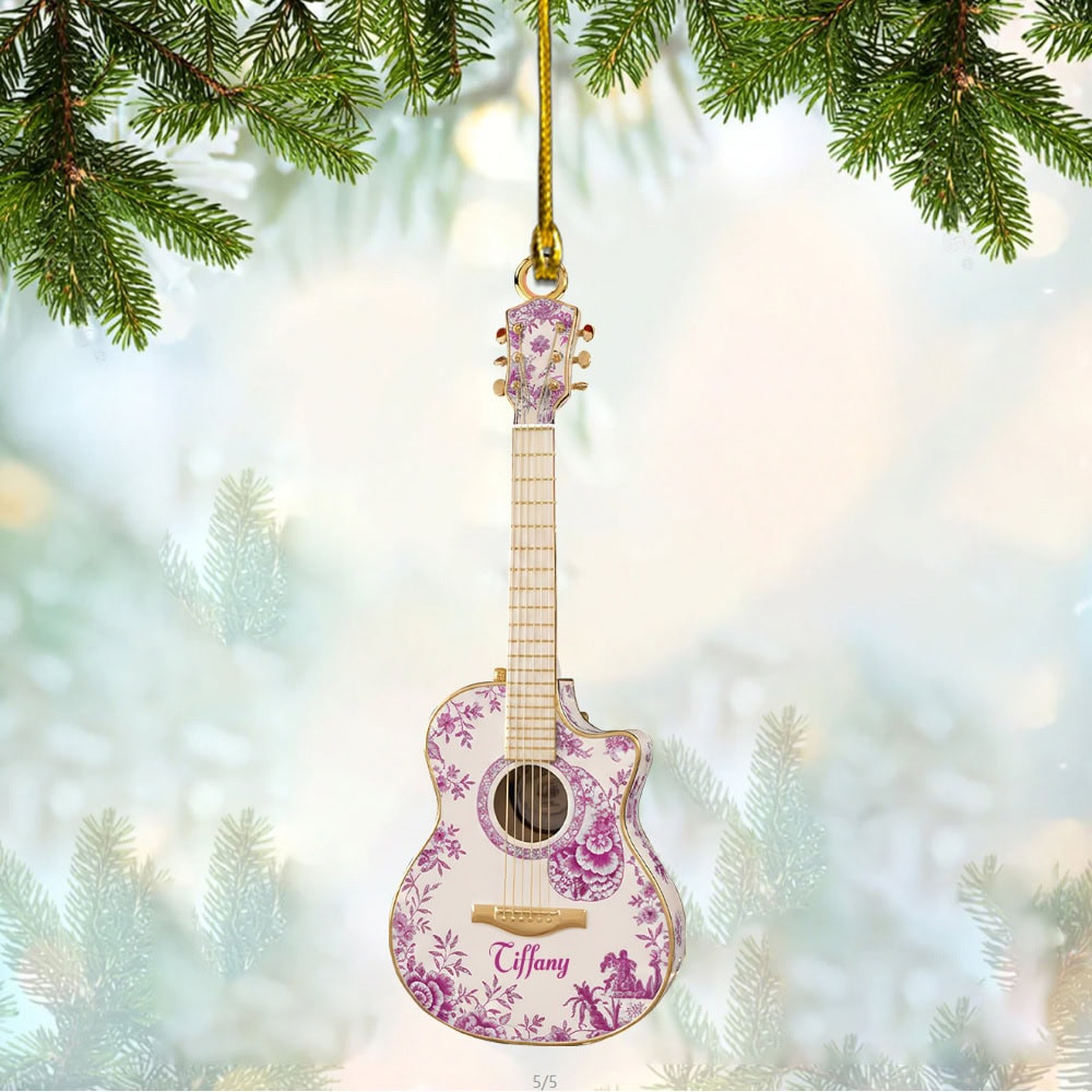 Personalized Guitar Toile De Jouy Custom Flat Acrylic Ornament Christmas Gift For Guitar Lovers