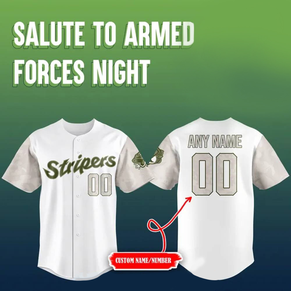 Personalized Gwinnett Stripers 2025 Salute to Armed Forces Night Baseball Jersey Cool Gifts For Baseball Fans