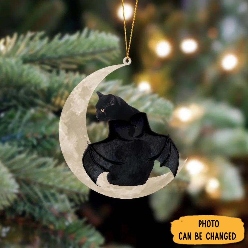 Personalized Halloween Black Cat Sits On The Moon Hanging Ornament Lovely New Year Ornament Keepsake