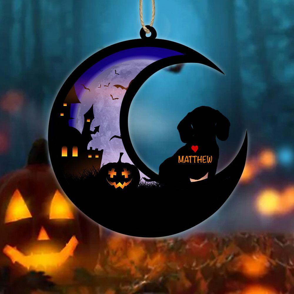 Personalized Halloween Dachshund Moon Ornament Halloween Tree Ornaments Gifts For Dog Lovers