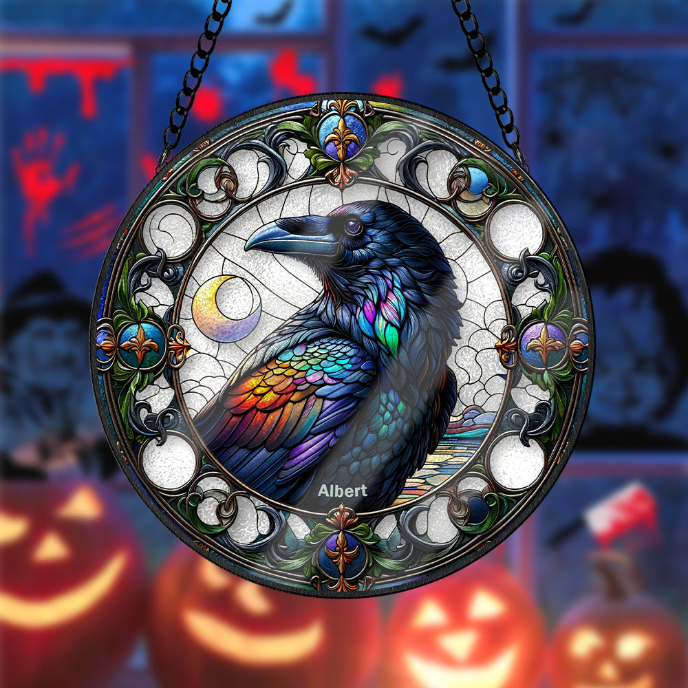 Personalized Halloween Gifts For Witch Lover Black Crow Stained Glass Ornament - Christmas Ornament Gift Idea
