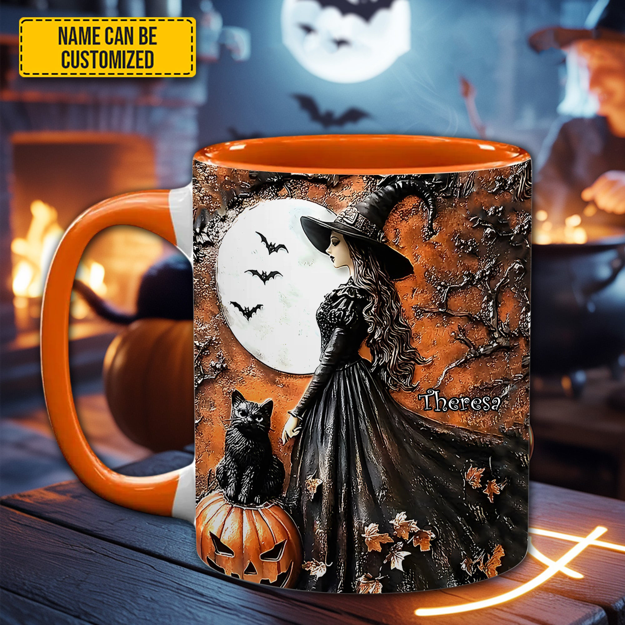Personalized Halloween Witch And Cat Mug Moonlit Themed Custom Coffee Mugs Gifts For Cat Lovers
