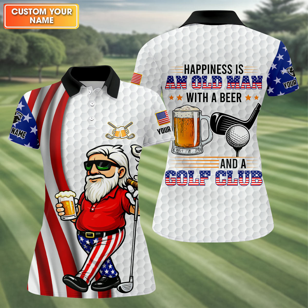 Personalized Happiness Is An Old Man Golf Polo Shirt Golf Clothes Mother's Day Present