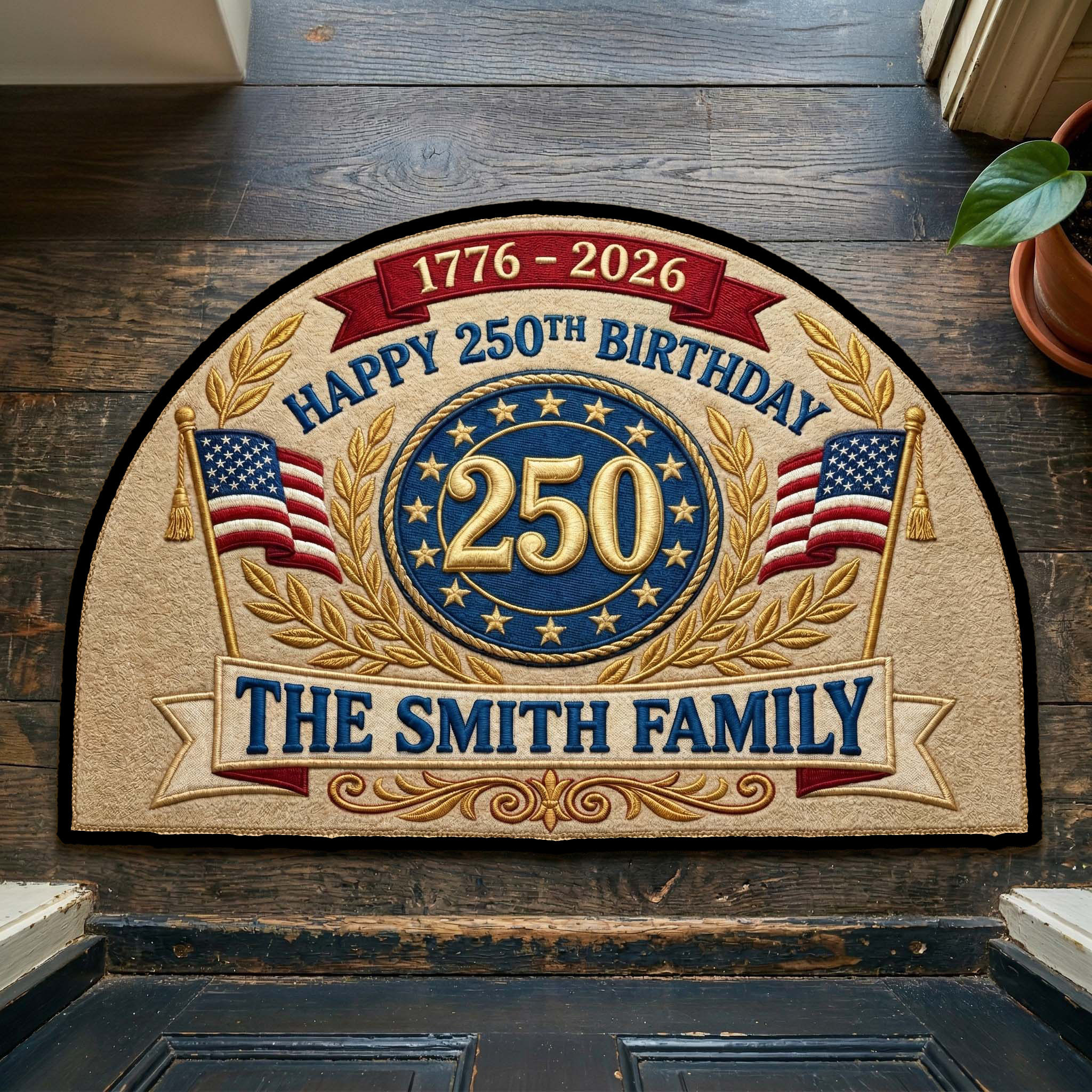 Personalized Happy 250th Birthday Welcome Mat 250 Years Of America Merch Patriotic Gifts