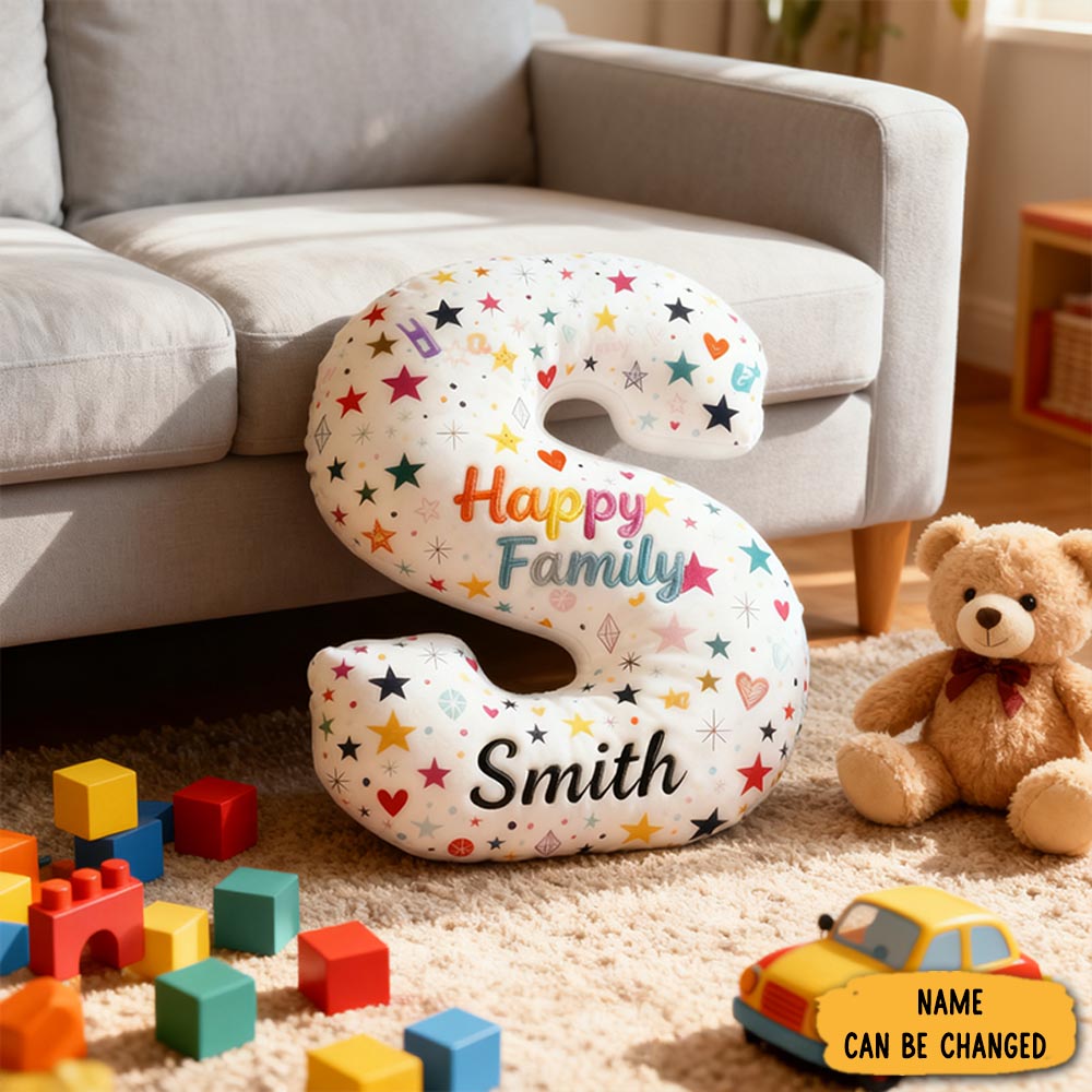 Personalized Happy Family Letter Graphic 3d Print Pillow Family Gift With Custom Name Design